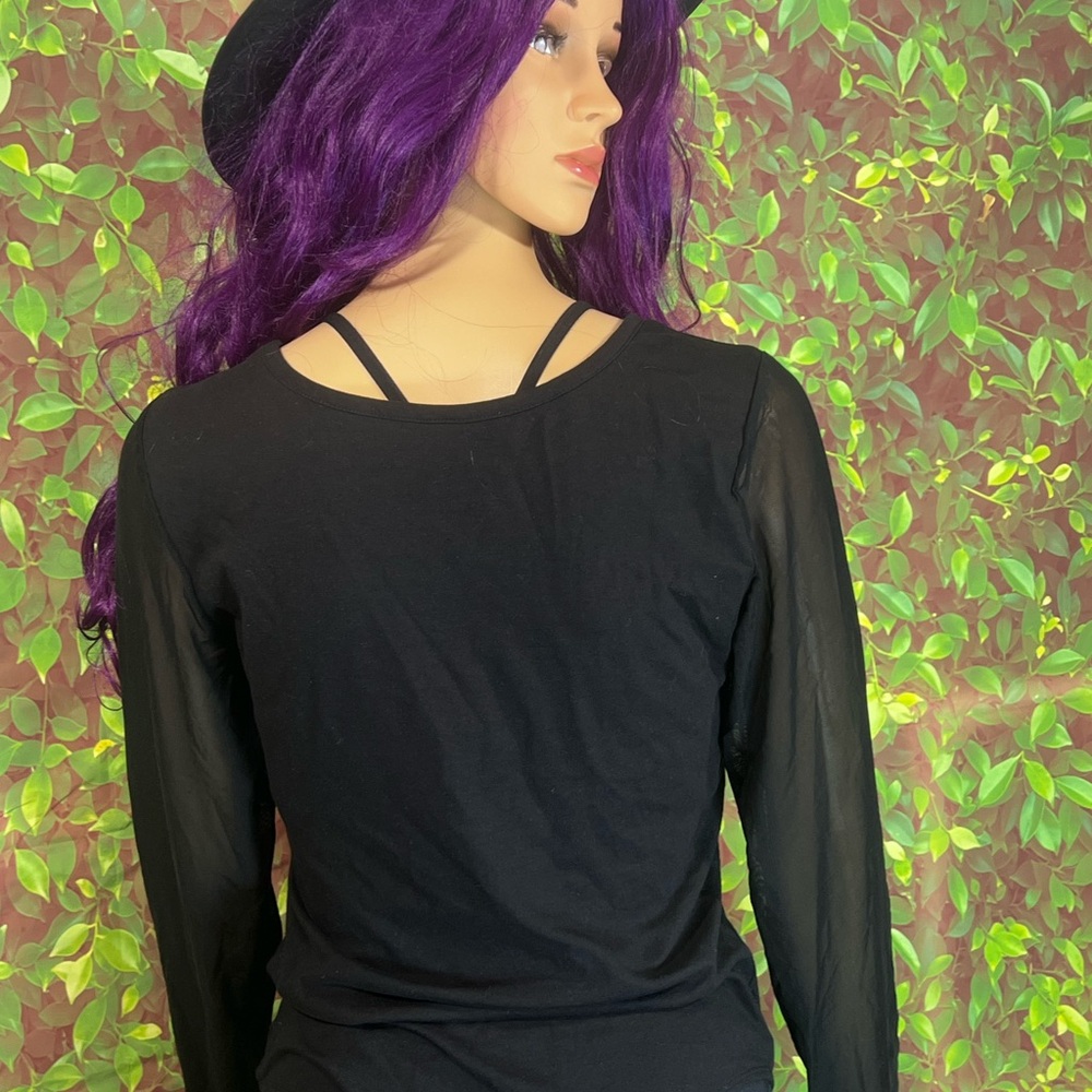 Black Sheer Sleeve Top - Picture 3 of 11
